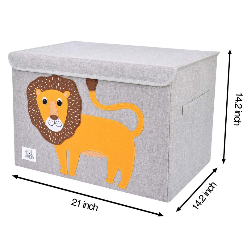 CLCROBD Foldable Large Kids Toy Chest with Flip-Top Lid, Collapsible Fabric Animal Toy Storage Organizer/Bin/Box/Basket/Trunk for Toddler, Children and Baby Nursery (Lion) - Image 3